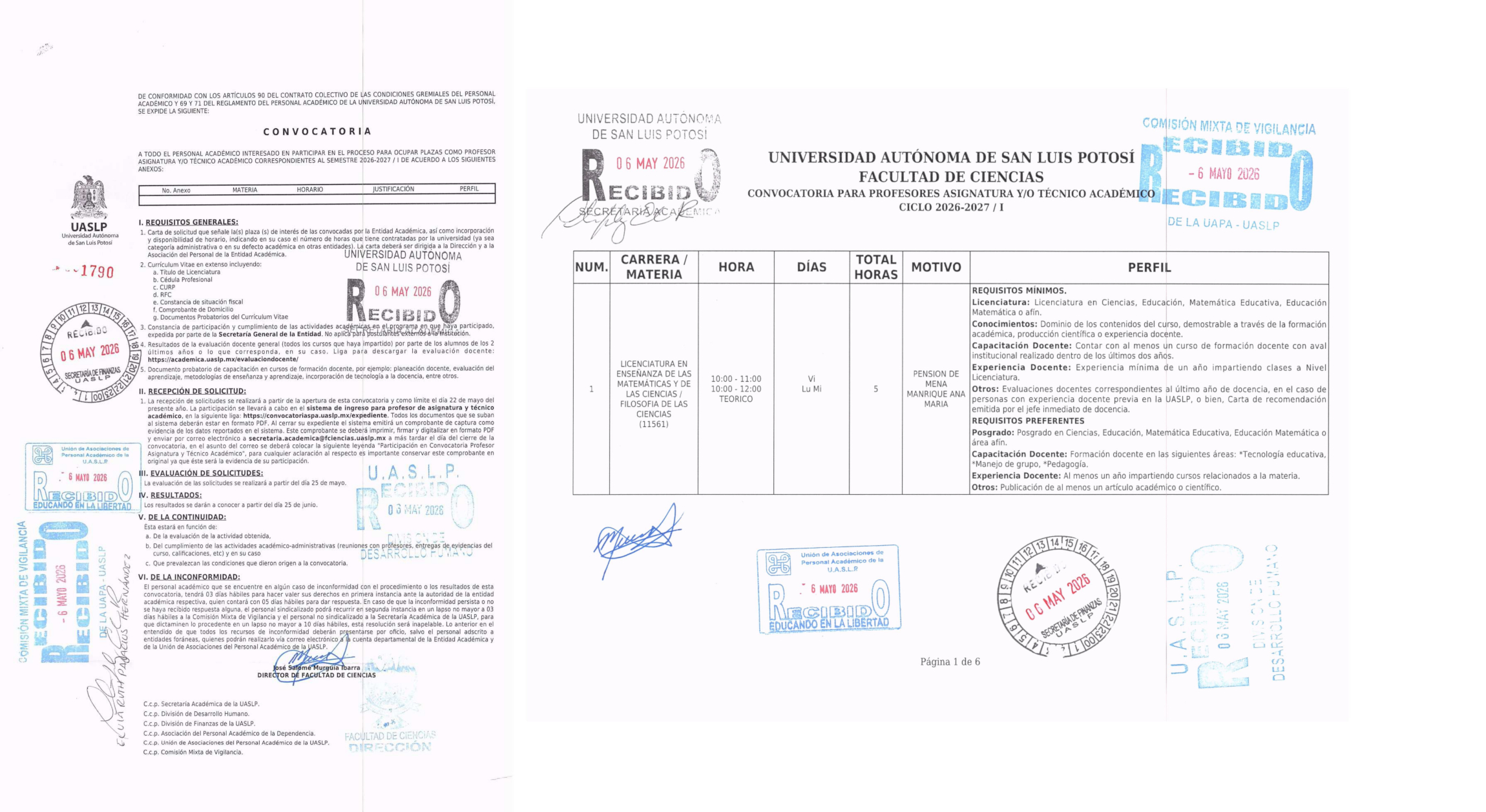 Convocatoria materias